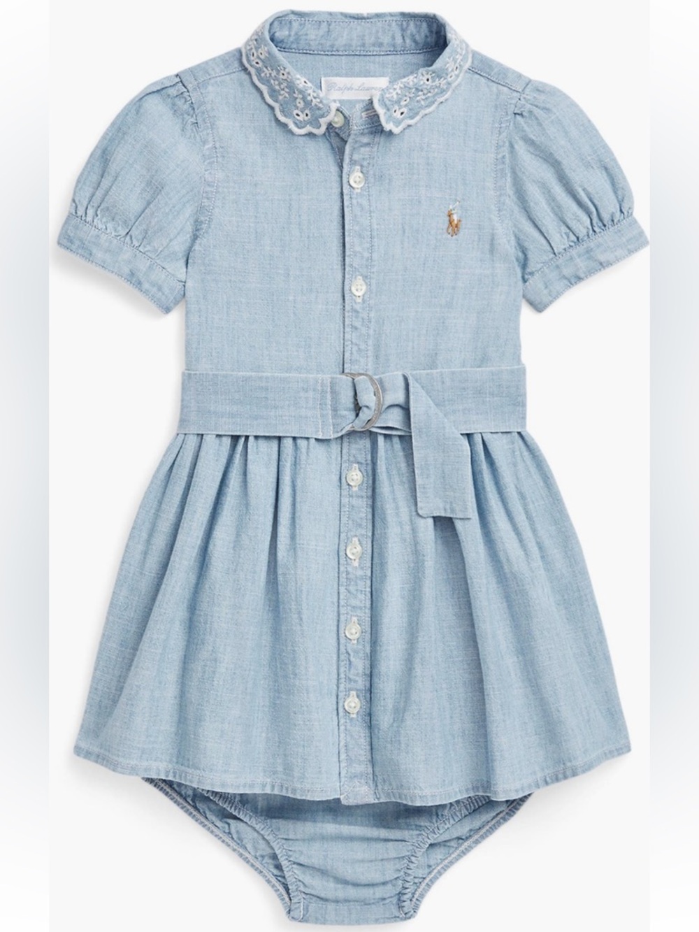 Ralph Lauren Cotton Chambray Shirtdress & Bloomers with Scalloped Collar